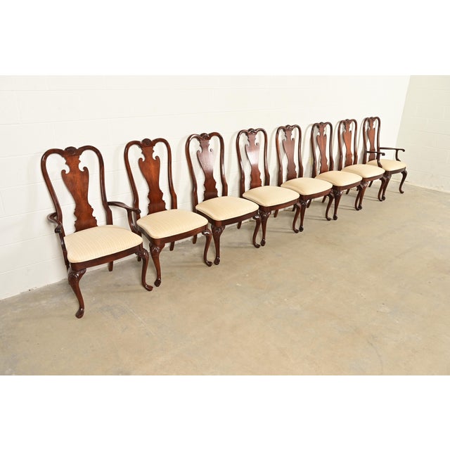 Thomasville Queen Anne Carved Solid Mahogany Side Chairs or Dining Chairs, Pair For Sale - Image 13 of 14