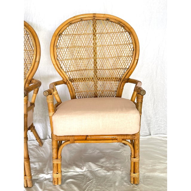 Pair Bamboo & Rattan Fan Back Arm Chairs For Sale - Image 16 of 18