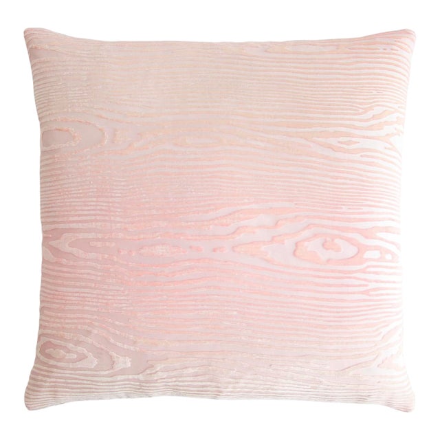 Kevin O'Brien Woodgrain Faux Bois Blush Cut Velvet 24" Pillow For Sale