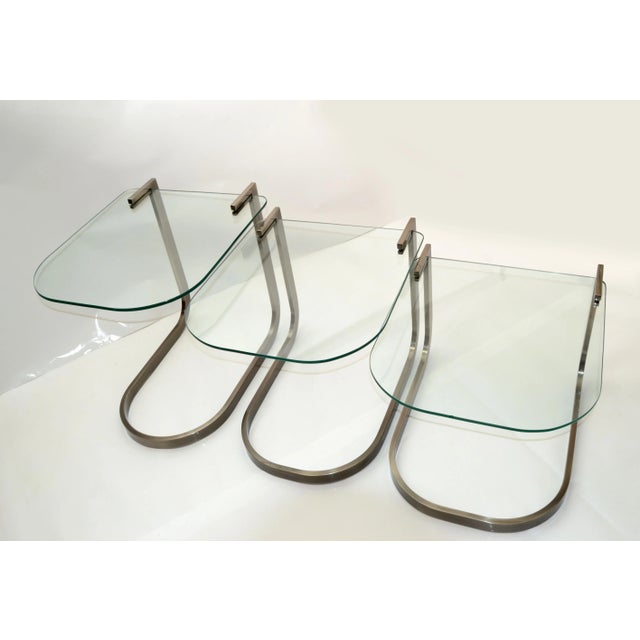 Design Institute of America 'Dia' Three Vintage Glass & Steel Nesting Tables For Sale - Image 12 of 13