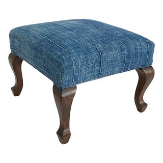 African Indigo Covered Footstool For Sale