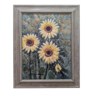 Mid - Sized Framed Textured Sunflower Painting on Canvas For Sale