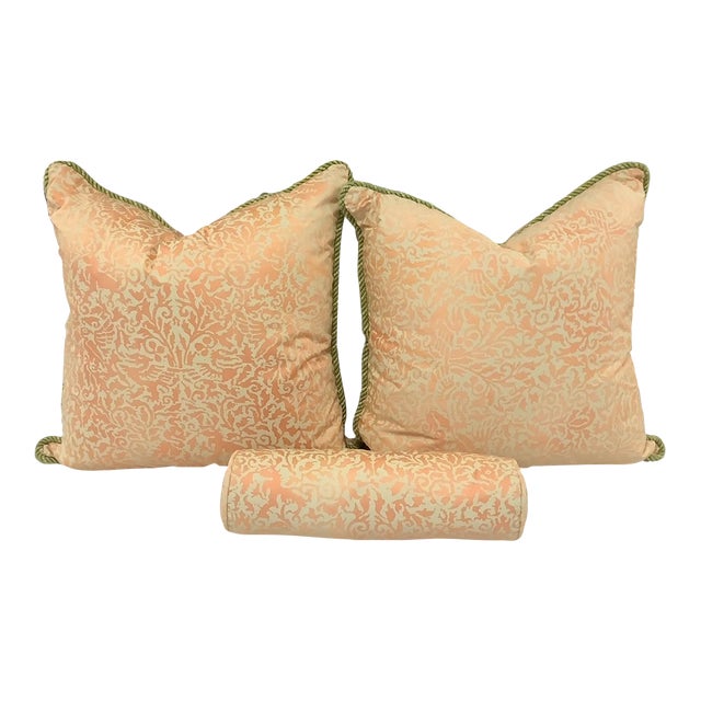 Fortuny-Style Pillows and Bolster Pillows- 3 Pieces For Sale