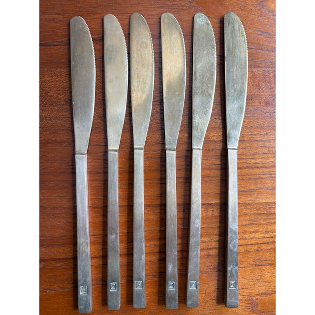 Bronze Mid 20th Century Scanline Sigvard Bernadotte Bronze Marked Flatware Service for Six - 30 Pieces For Sale - Image 8 of 11