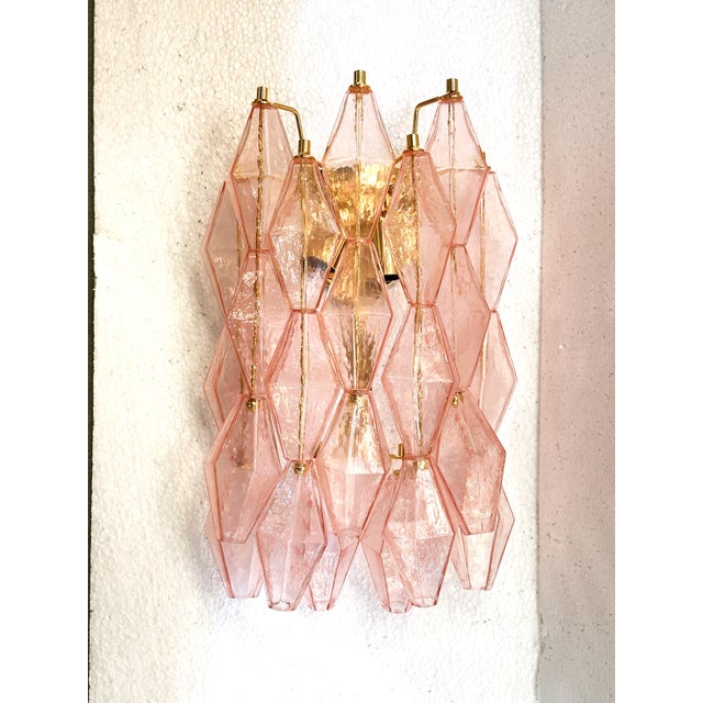 Glass Set of Two Contemporary Pink “Poliedri” Murano Glass Gold 24k Wall Sconces For Sale - Image 7 of 8