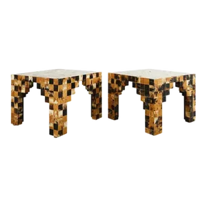 Pair of Tessellated Horn Block Tables Designed by Thomas Britt