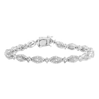 .925 Sterling Silver 1/2 Cttw Diamond Alternating Marquise and Starburst Shaped Link Bracelet - 7.25" For Sale