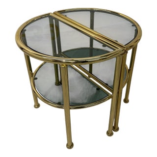 Set of 2 Italian Brass and Smoked Glass Modular Side Tables, 1970s For Sale