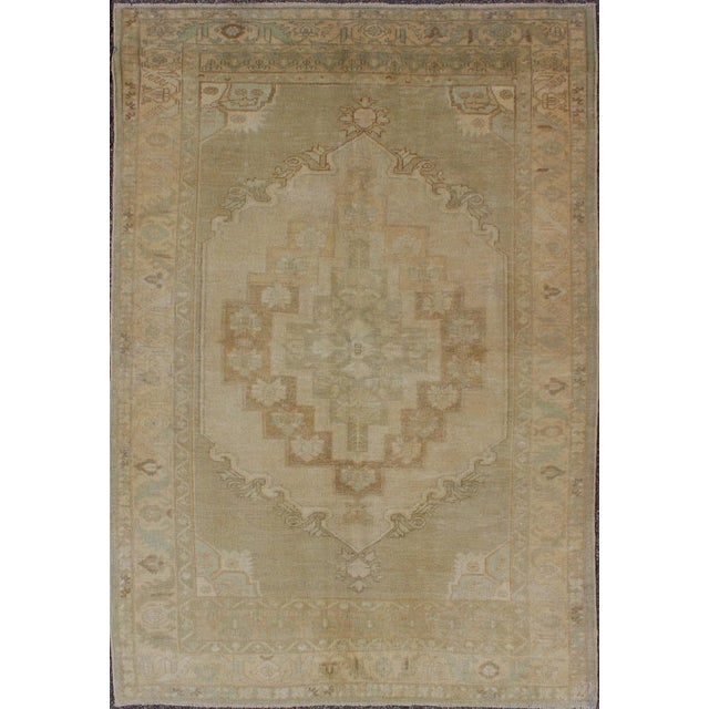 Textile Vintage Turkish Oushak Rug With Layered Medallion in Creams and Grays For Sale - Image 7 of 7