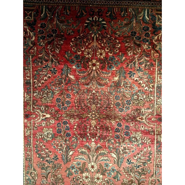 Early 20th Century Antique Persian Sarouk Area Rug, Handwoven All-Over Floral Pattern, Red & Navy, 4’ X 5’ For Sale - Image 5 of 10