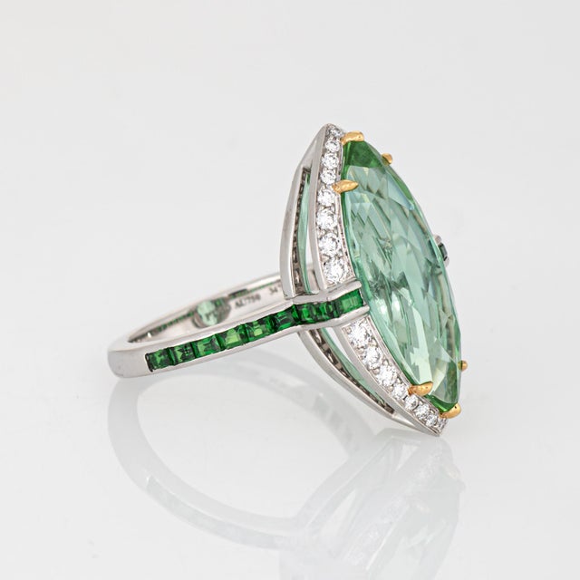 Metal Late 20th Century Tiffany & Co High Jewelry Green Tourmaline Diamond Ring Tsavorite 18k Platinum, Size 6 For Sale - Image 7 of 8