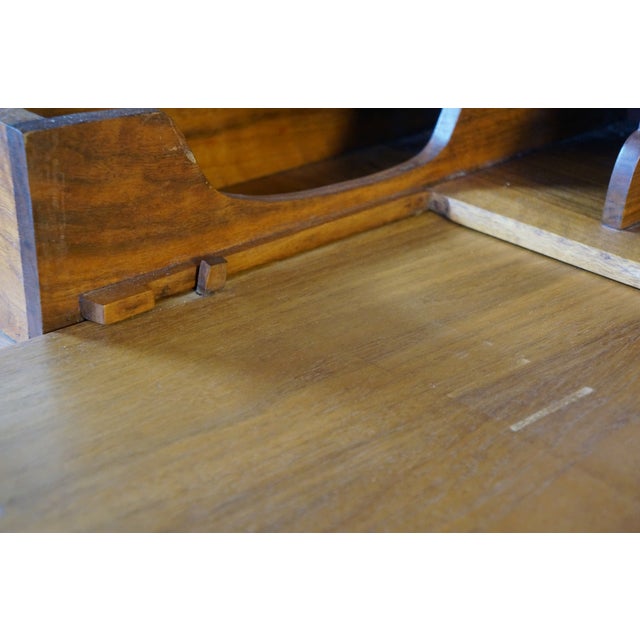 Antique Mission Arts & Crafts Walnut Inlaid Spinet Secretary Desk Console Table For Sale - Image 10 of 18