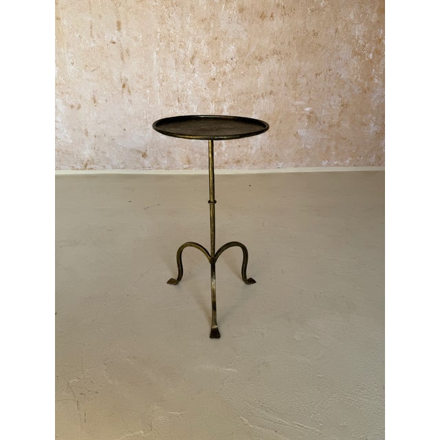 Gold Spanish Hand-Forged Iron Drinks Table With Hammered Top and Gold Patina For Sale - Image 8 of 13