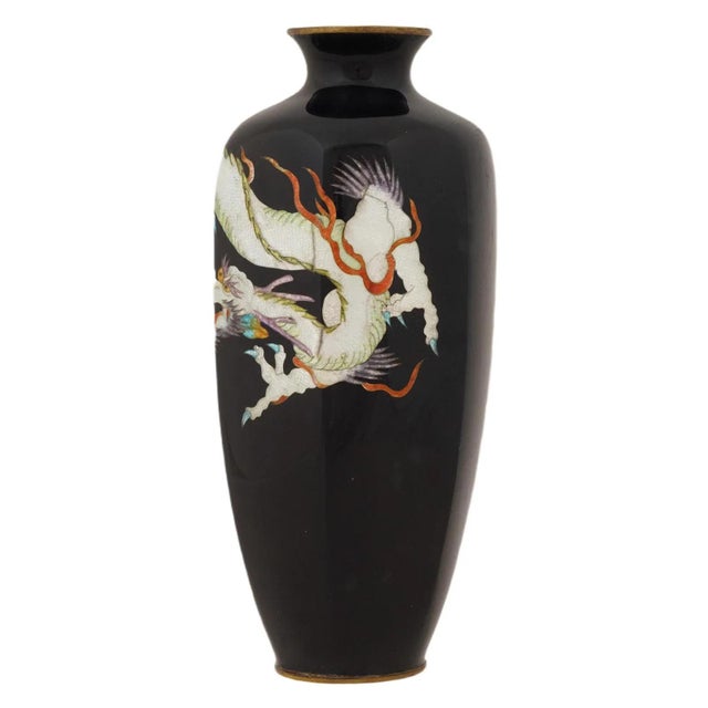 Antique Japanese Cloisonne Enamel Green Dragon Vase Meiji Period For Sale - Image 4 of 6