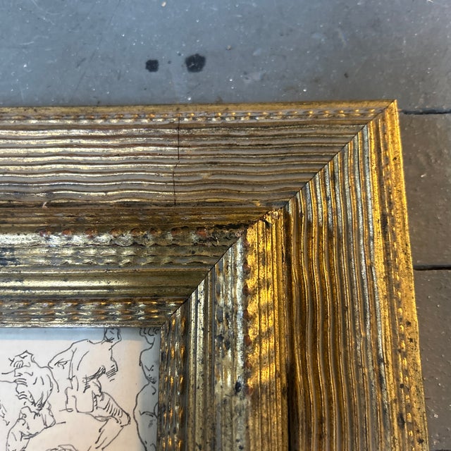1940’s Original Abstract Life Study Ink Drawing Chunky Gold Frame For Sale - Image 4 of 6