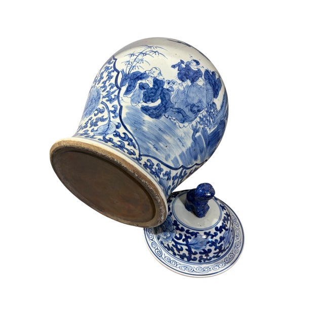Blue Vintage Chinoiserie Large Blue and White Porcelain Ginger Jar 23" H For Sale - Image 8 of 13