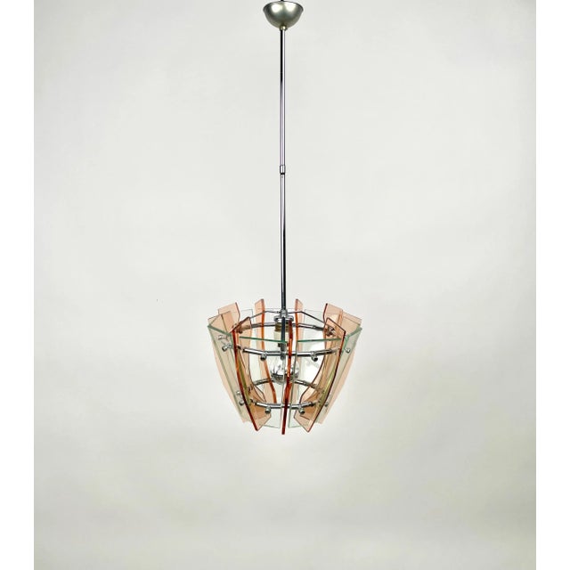 Glass & Chrome Ceiling Light from Veca, Italy, 1970s For Sale - Image 3 of 11