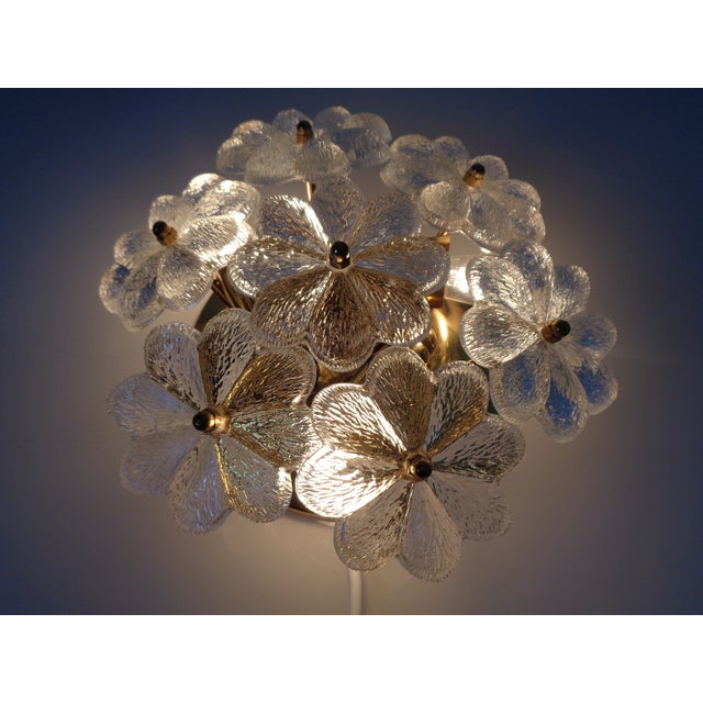 Mid-Century Modern Brass and Crystal Glass Flower Sconces by Ernst Palme for Palwa, 1960s, Set of 2 For Sale - Image 3 of 18