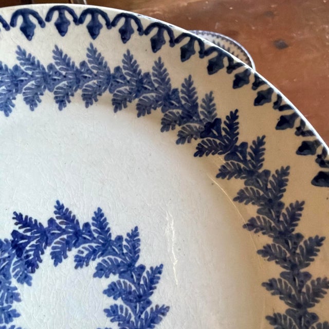 Blue Set of 6 Antique Blue Stick Spatter Fern Plates, 8", Late 19th Century For Sale - Image 8 of 18