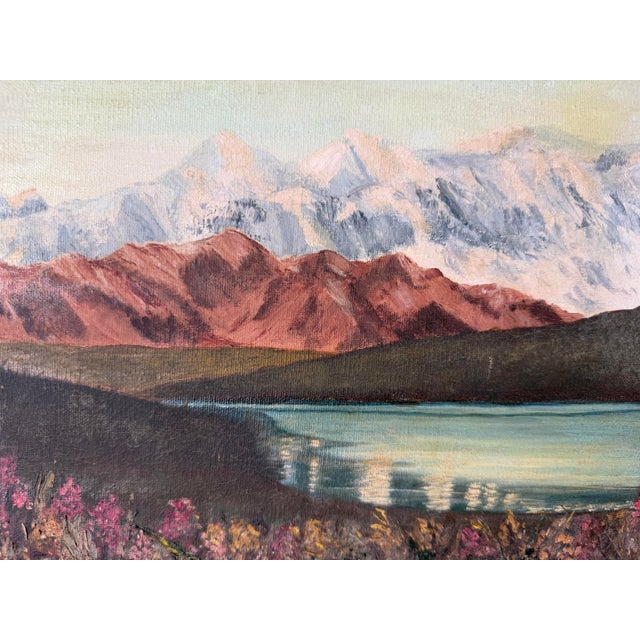 1970s 1970s Vintage P. Rimi “Mount McKinley” Landscape Oil on Canvas Painting, Wood Framed For Sale - Image 5 of 12
