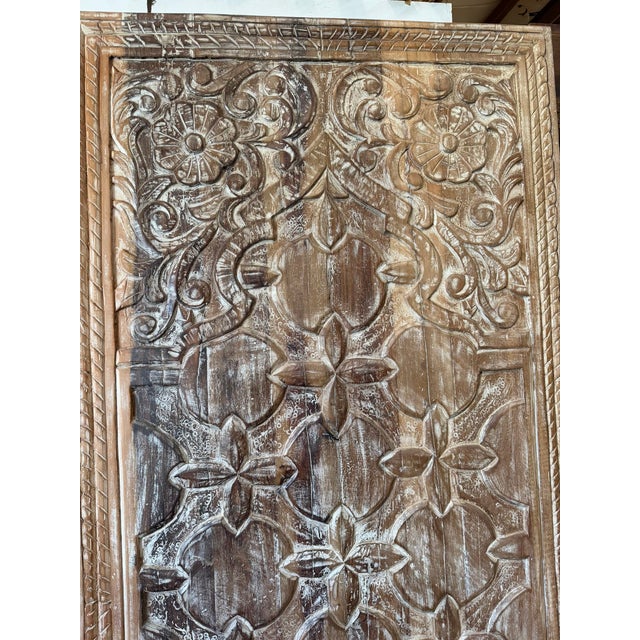 Rustic Vintage Floral Carved Wooden Doors – Boho Farmhouse Statement Barn Door Wood Panels 80 For Sale - Image 4 of 9