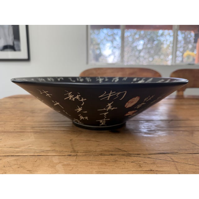 Ceramic Large Vintage Kanji Chinese Porcelain Calligraphy Bowl For Sale - Image 7 of 10