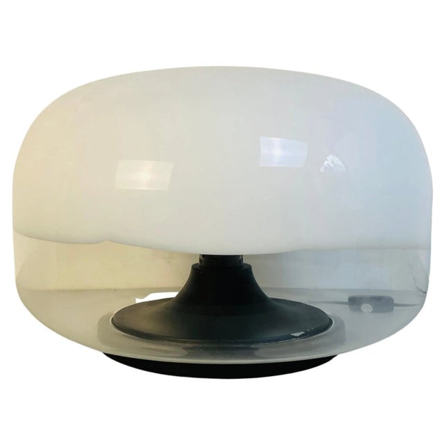 Italian Mid-Century Modern glass table lamp with abstract decoration, 1970s Glass table lamp with black metal base and...