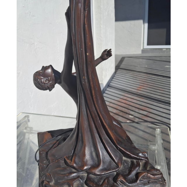 19thc Art Nouveau Large Gustave Gurshner Bronze Figural Floor/ Table Lamp Signed For Sale - Image 15 of 18