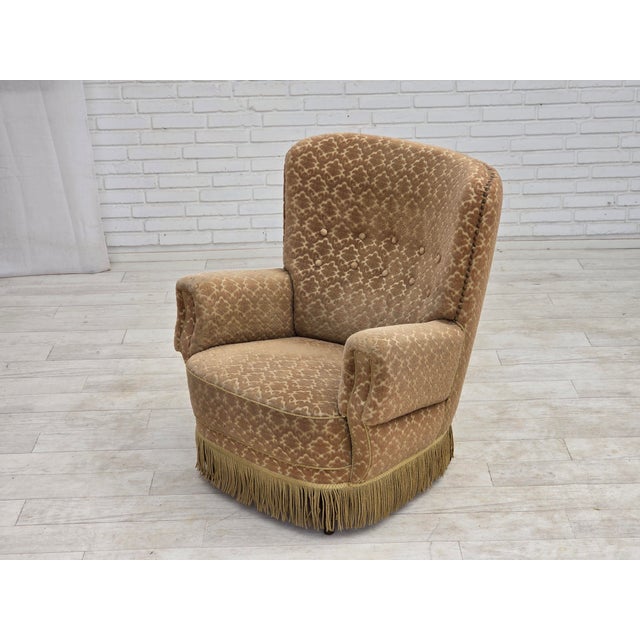 Danish Lounge Chair in Velour and Beech, 1960s For Sale - Image 11 of 15