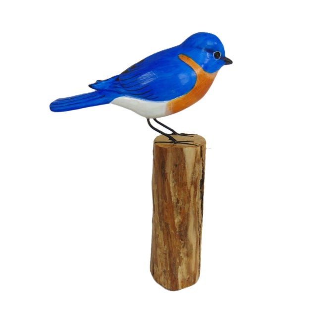 Figurative Hand Carved Bluebird Handmade Hand Painted Bird 8"h Wood Carving For Sale - Image 3 of 8