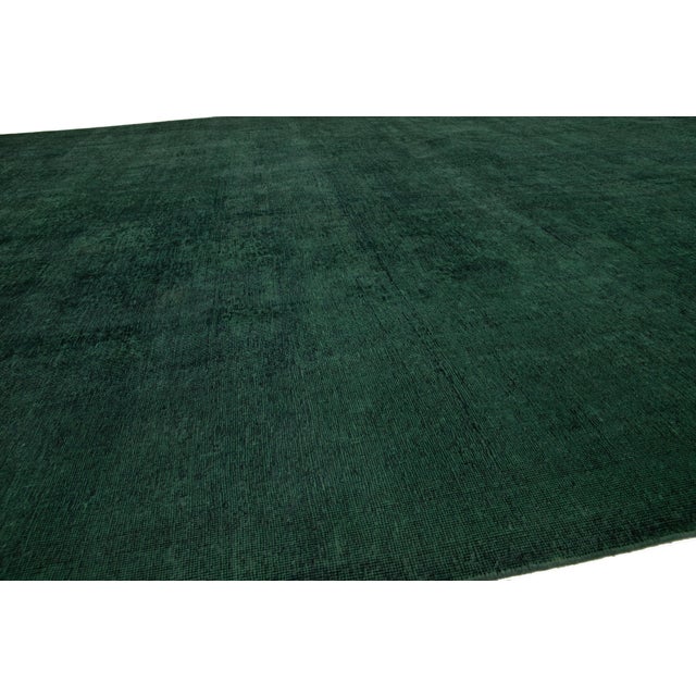 1940s Vintage Overdyed Persian Wool Rug in Green With Allover Floral Design For Sale - Image 5 of 10