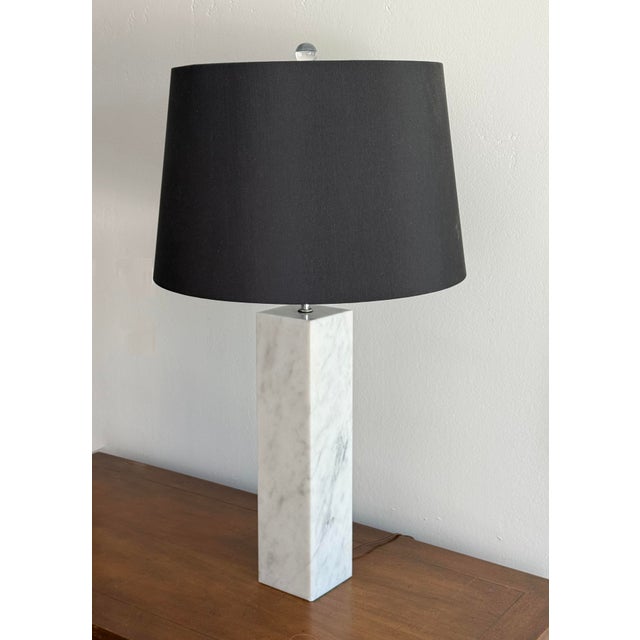 A simple modernist Walter Von Nessen white Carrera marble lamp. There is a small barely noticeable chip in the corner...