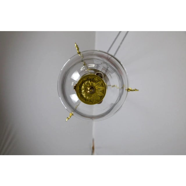 1980s Belle Epoque Style Brass & Glass Bell Jar Lantern With Smoke Bell & Swirling Chain For Sale - Image 9 of 12