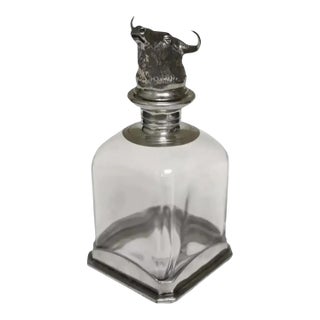 Longhorn Bull Head Pewter and Glass Decanter For Sale