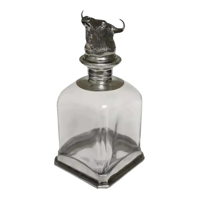 Longhorn Bull Head Pewter and Glass Decanter For Sale