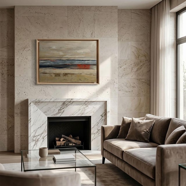 Tan Between Horizons Is an Original Contemporary Abstract Landscape Painted in Oil on Canvas by French Artist Sophie Dumont. For Sale - Image 8 of 9