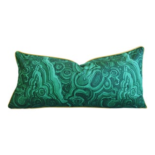 Designer Jim Thompson Malachite Stone Green Feather/Down Pillow 30” X 14“ For Sale