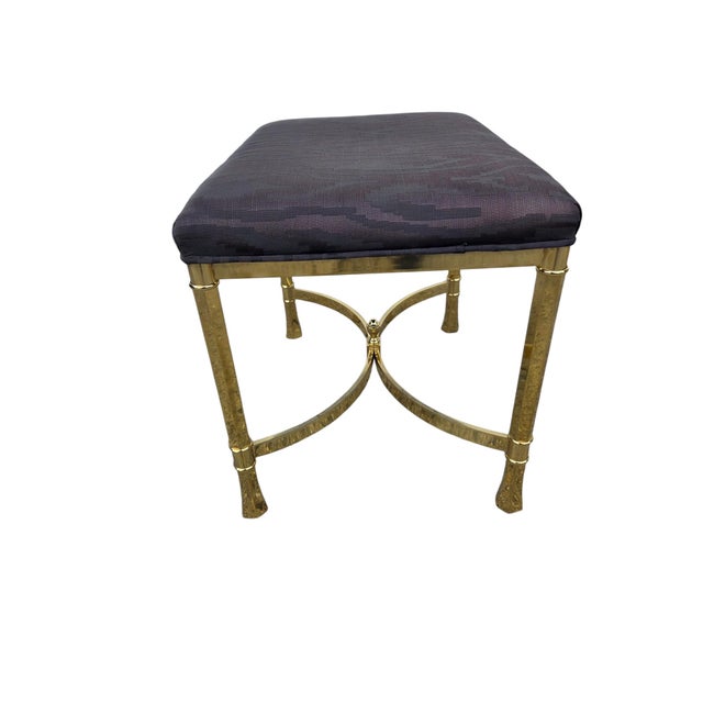 Labarge Vintage Italian Regency Brass Labarge Ottoman Footstool Vanity Bench Harden For Sale - Image 4 of 13