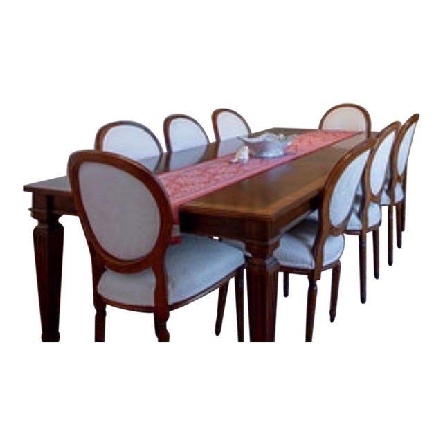 Ethan Allen Louis XIV Goodwin Dining Table With Ballard White Matelasse