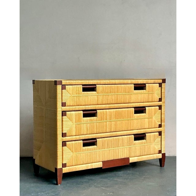 Hollywood Regency Vintage Boho John Hutton for Donghia Mahogany and Rattan Commode For Sale - Image 3 of 8