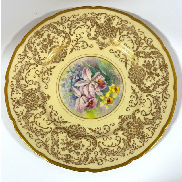 Early 20th Century 8 Orchid Conservatory Service Plates Painted and Signed E. Challinor for Pickard For Sale - Image 5 of 18