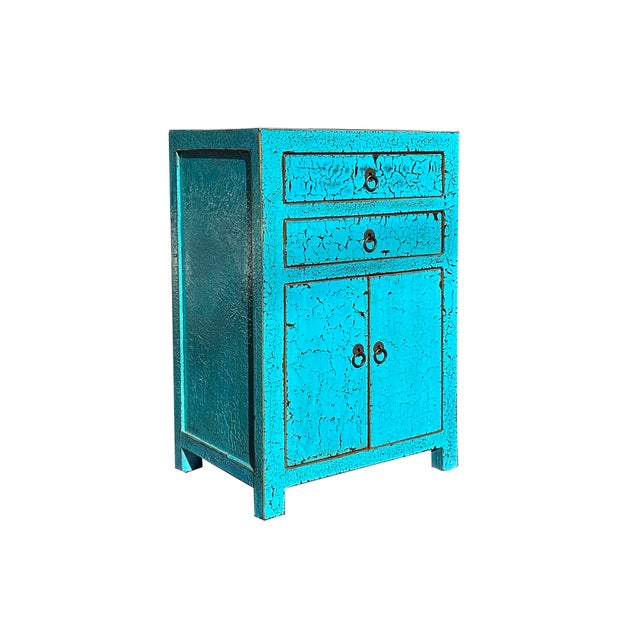 2000 - 2009 Distressed Crack Peeling Turquoise Blue 2 Drawers End Table Nightstand For Sale - Image 5 of 5