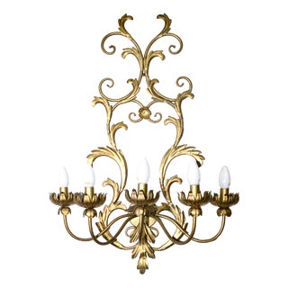 5-Light Wall Sconce in Gilded, Decorated Wrought Iron in the style of Banci Florence For Sale