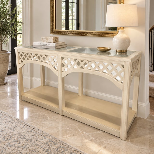 Bring iconic vintage style into your home with this beautiful Broyhill fretwork console table. Infused with timeless Palm...