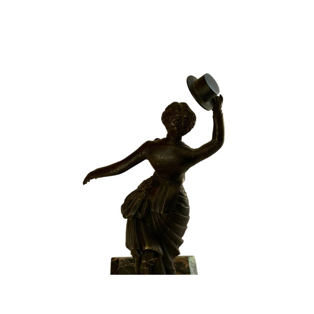 Stone Art Deco Victorian Style Stage Girl Dancer Bronze Figurine Marble Base For Sale - Image 7 of 9