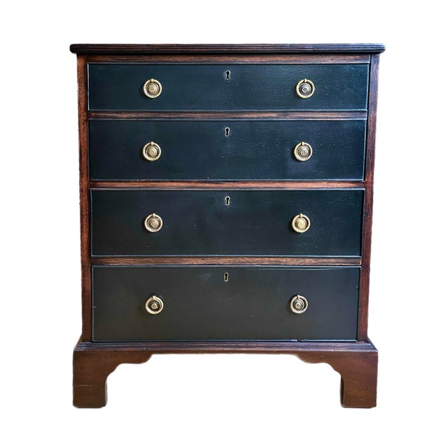 Late 18th c. English Georgian period low chest of drawers, cleverly reconfigured into an inconspicuous bar cabinet. Top...