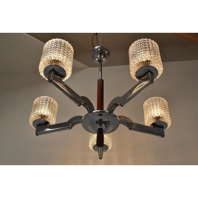 Glass Mid-Century Chrome Chandelier, 1960s For Sale - Image 7 of 14