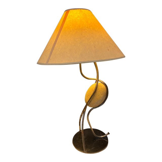 1990s Festa & Co. Glen Ellen California Sculptural Steel & Stone Table Lamp For Sale