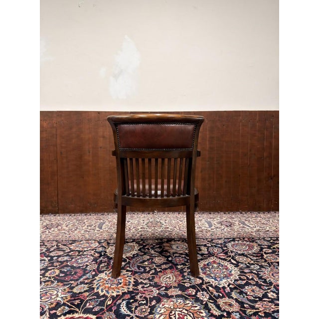 English Desk Chair in Leather and Teak For Sale - Image 4 of 8