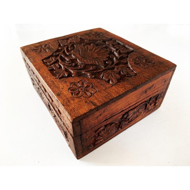 Brown Hand-Carved Mahogany Box, 1950s For Sale - Image 8 of 12